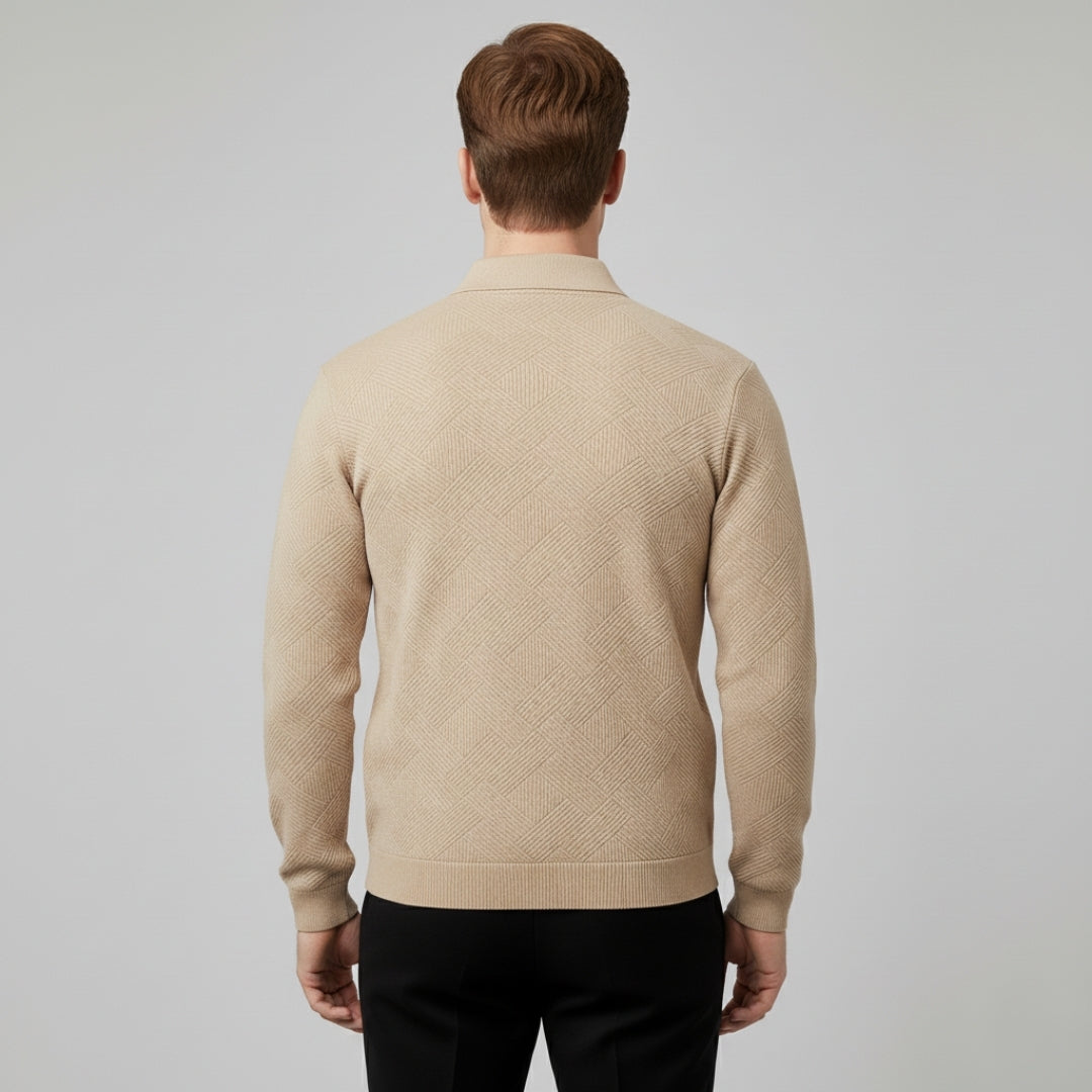 Men’s Vintage Geometric Texture Zip Up Sweater