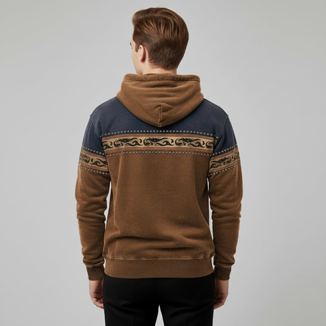 Men’s Vintage Pattern Hoodie in Earth Tone Style