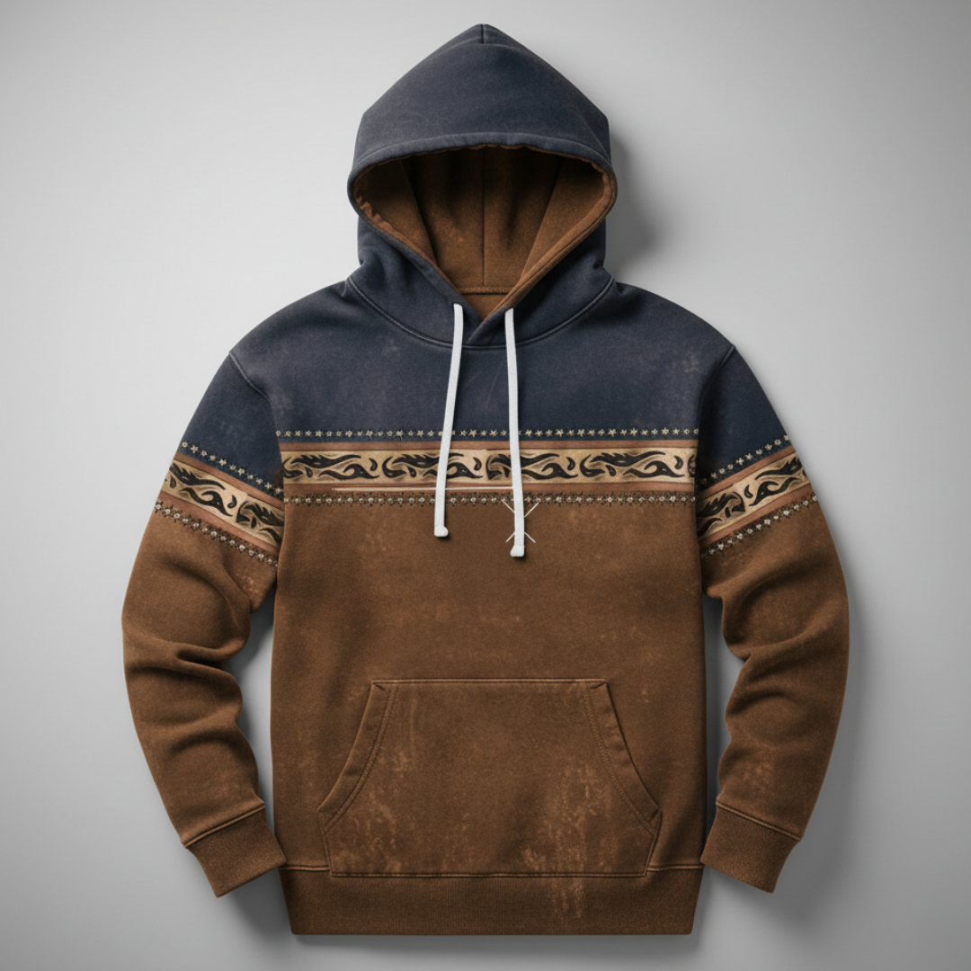 Men’s Vintage Pattern Hoodie in Earth Tone Style
