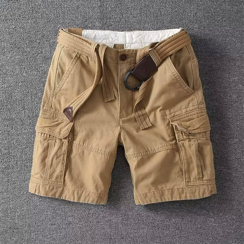 Men's Black Cargo Shorts with Adjustable Waist and Multi-Pocket Design 0