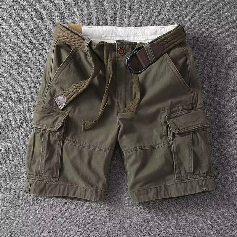 Men's Black Cargo Shorts with Adjustable Waist and Multi-Pocket Design 2