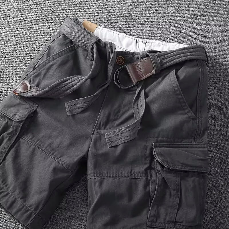 Men's Black Cargo Shorts with Adjustable Waist and Multi-Pocket Design 6