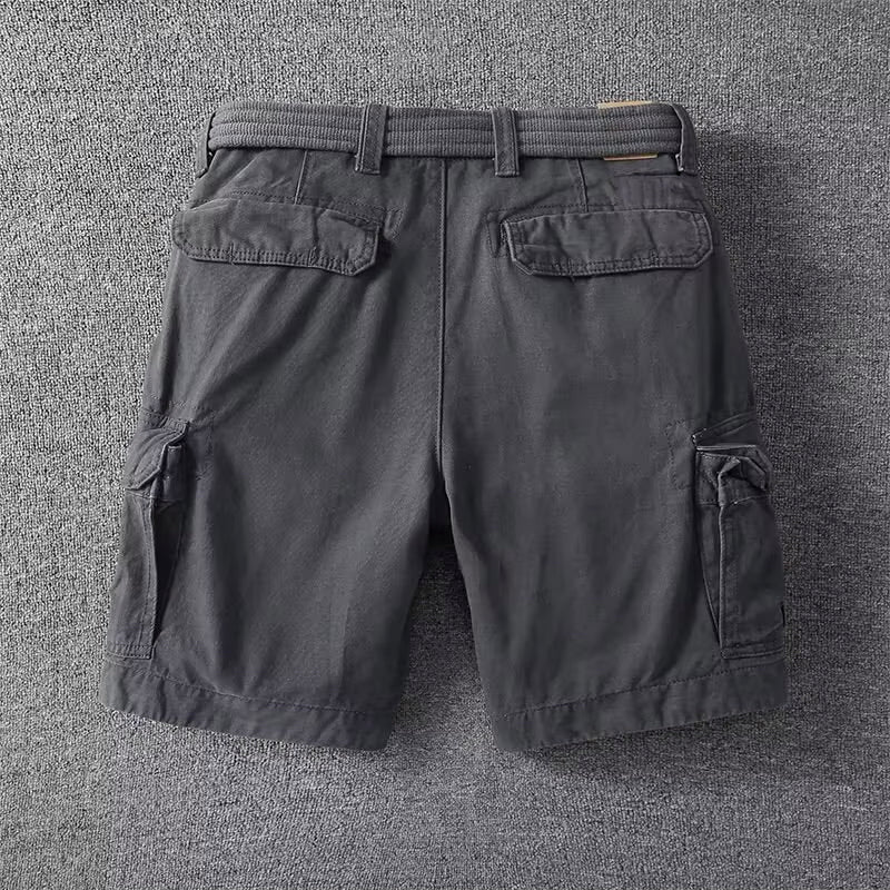 Men's Black Cargo Shorts with Adjustable Waist and Multi-Pocket Design 7