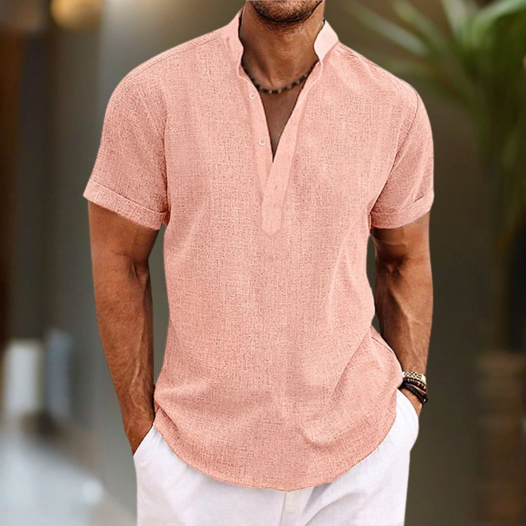 Men’s Breathable Linen Shirt – Stylish Henley Collar with Short Sleeves 2