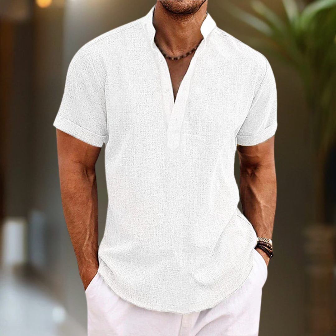 Men’s Breathable Linen Shirt – Stylish Henley Collar with Short Sleeves 3