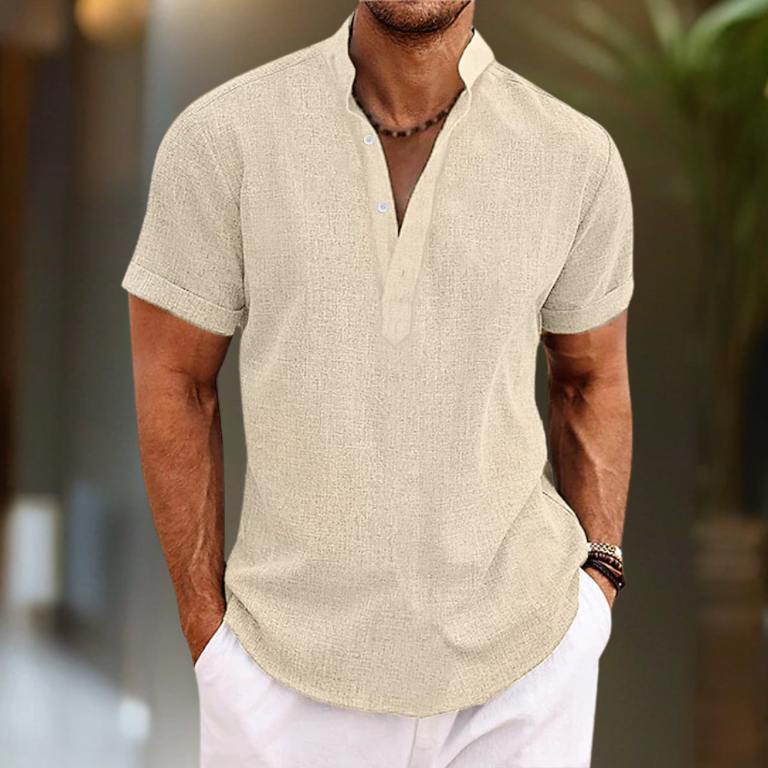 Men’s Breathable Linen Shirt – Stylish Henley Collar with Short Sleeves 5