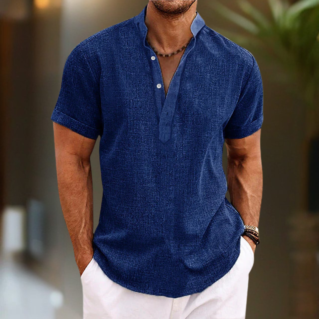 Men’s Breathable Linen Shirt – Stylish Henley Collar with Short Sleeves 6