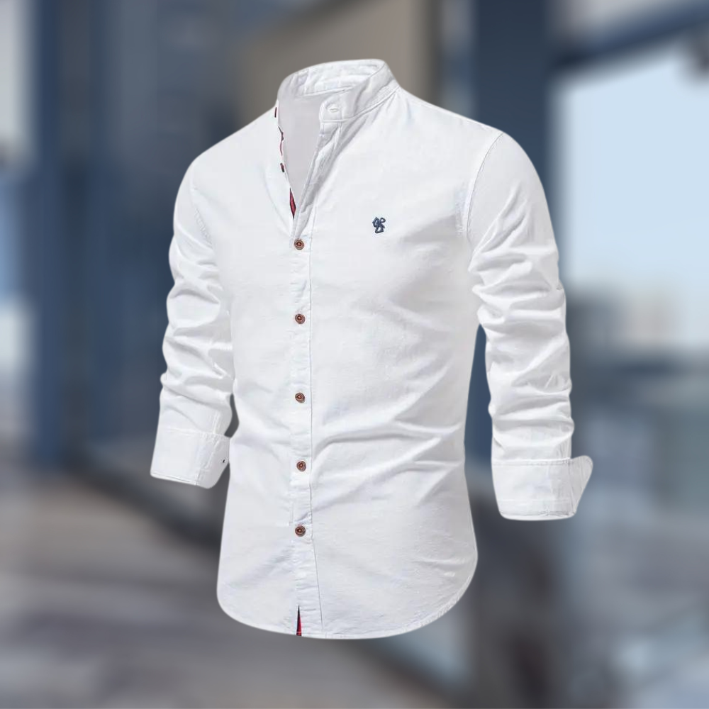 Men’s Casual Long Sleeve Shirt with Stand-Up Collar and Regular Fit 1