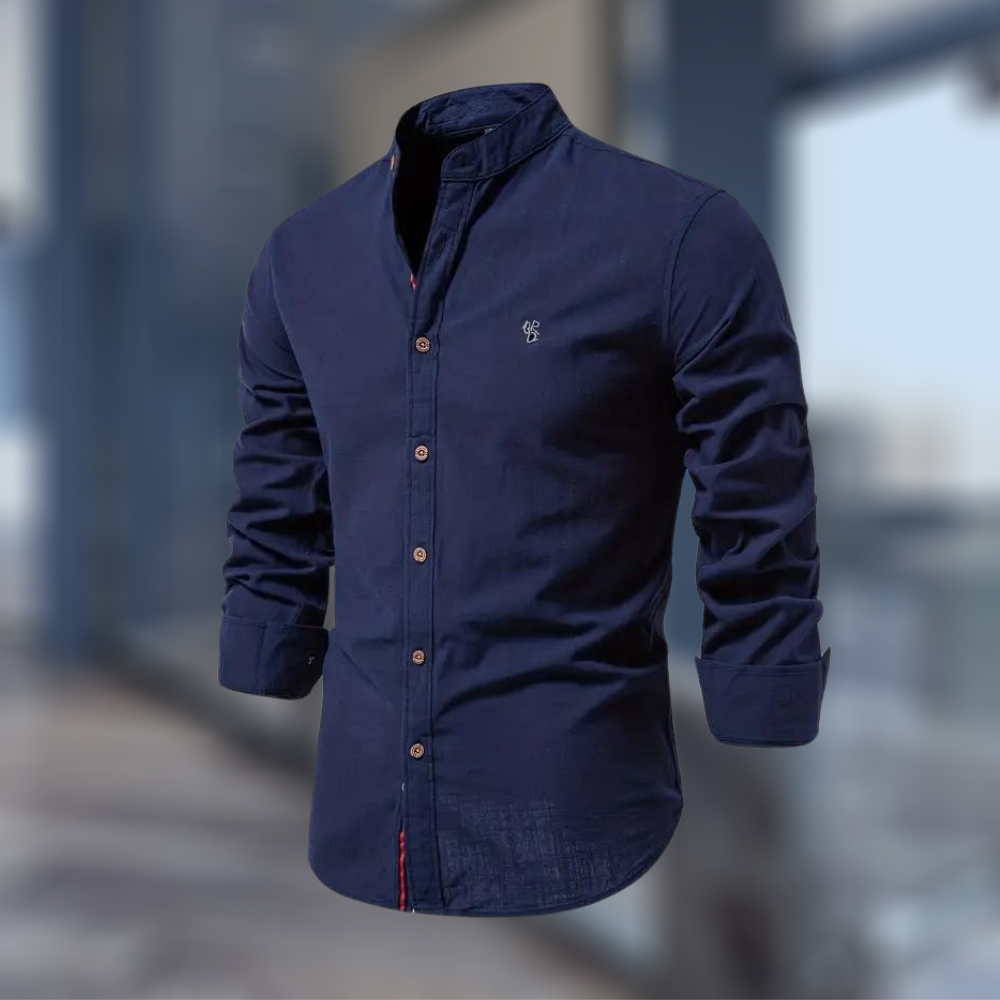 Men’s Casual Long Sleeve Shirt with Stand-Up Collar and Regular Fit 4