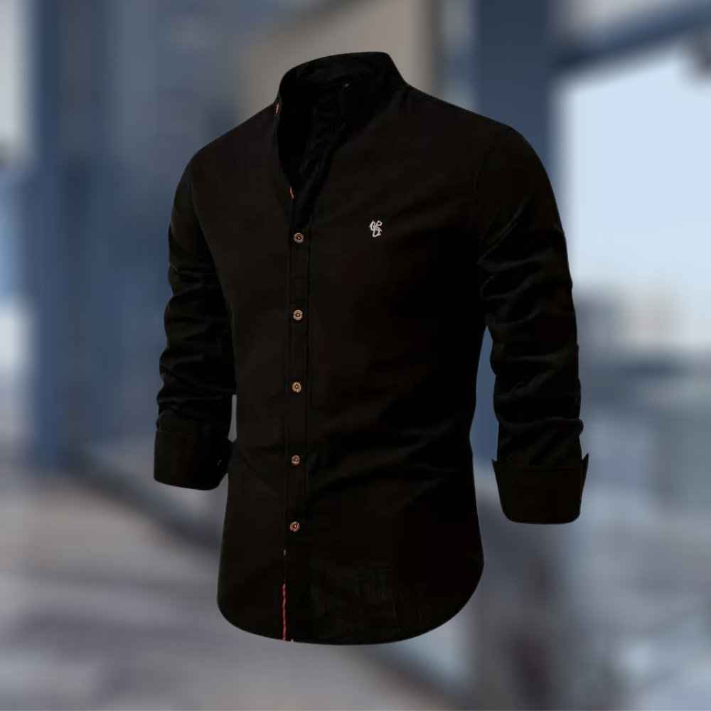 Men’s Casual Long Sleeve Shirt with Stand-Up Collar and Regular Fit 6