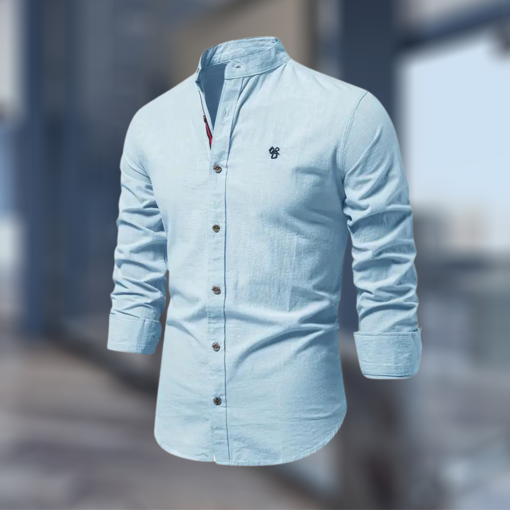 Men’s Casual Long Sleeve Shirt with Stand-Up Collar and Regular Fit 7