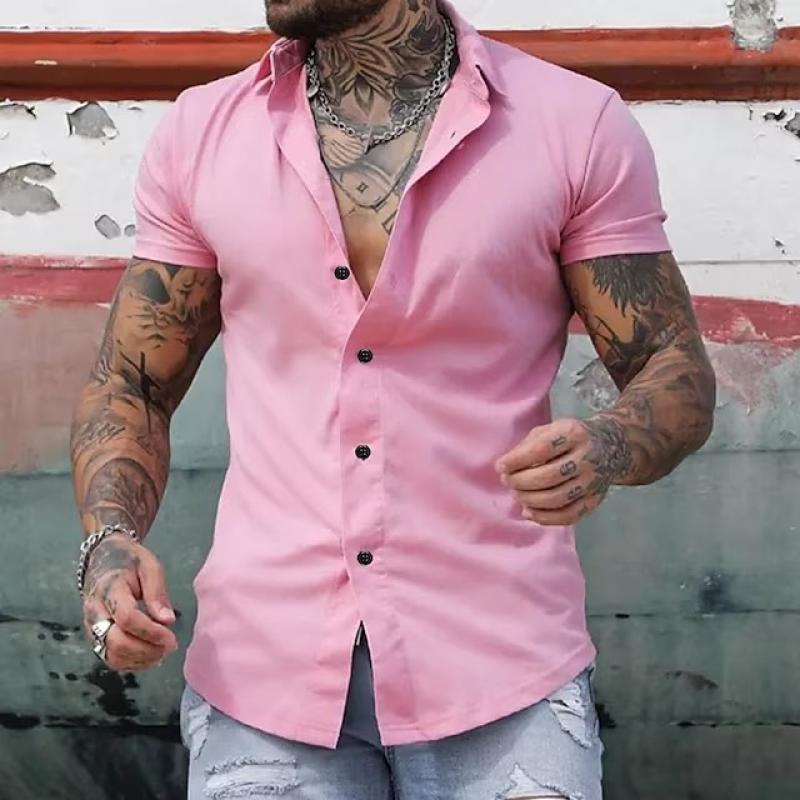 Men’s Casual Short Sleeve Button-Up Shirt with Stylish Fit and Durable Cotton Blend 8