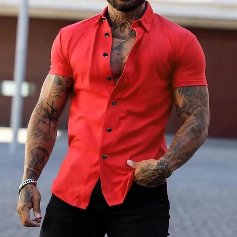 Men’s Casual Short Sleeve Button-Up Shirt with Stylish Fit and Durable Cotton Blend 9
