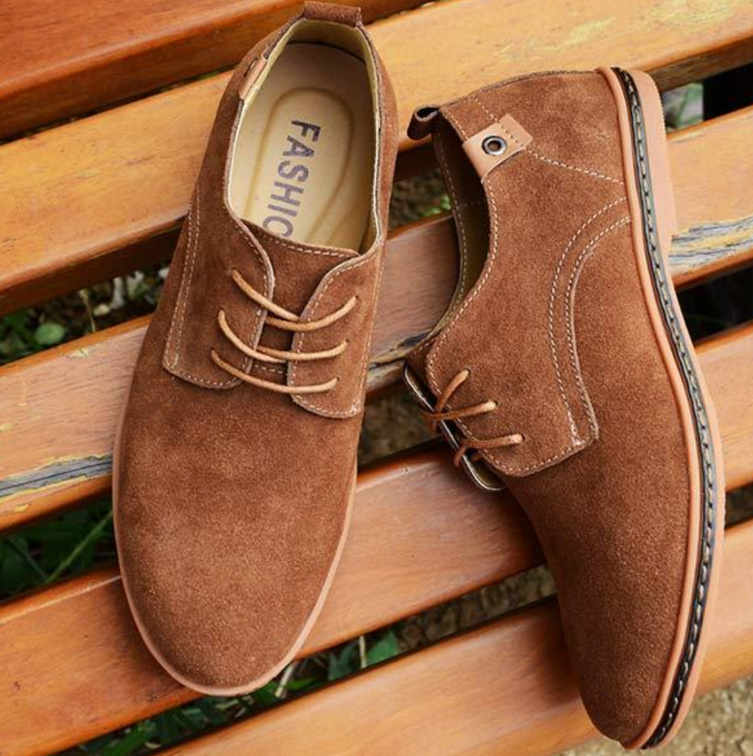 Men's Classic Suede Oxford Shoes with Lace-Up Design and Stitched Detail 4
