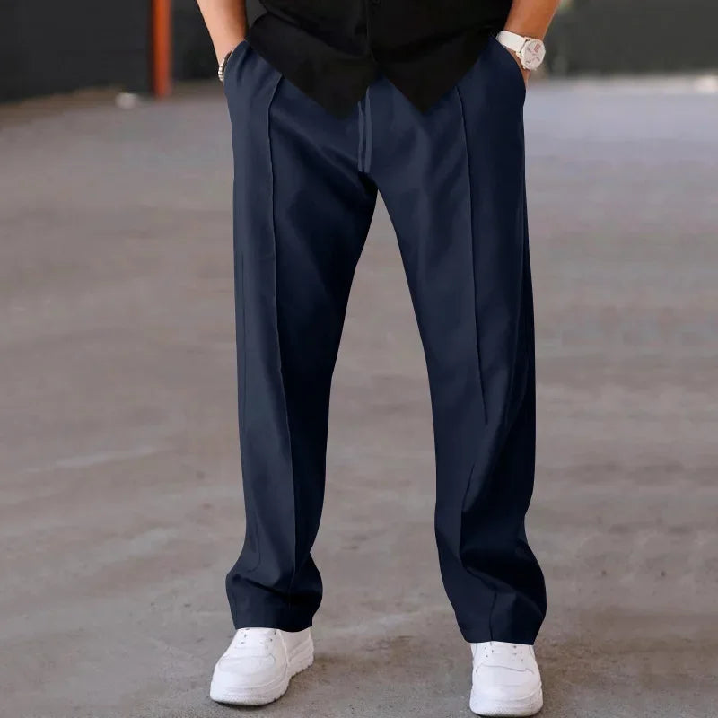 Men's Relaxed Fit Straight Leg Trousers with Drawstring and Side Pockets 1