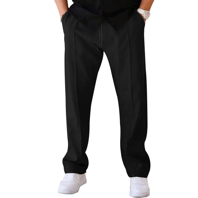 Men's Relaxed Fit Straight Leg Trousers with Drawstring and Side Pockets 10