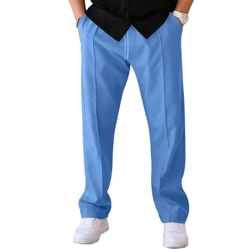 Men's Relaxed Fit Straight Leg Trousers with Drawstring and Side Pockets 13