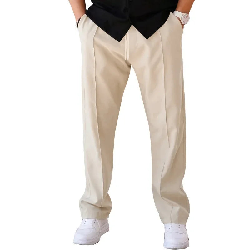Men's Relaxed Fit Straight Leg Trousers with Drawstring and Side Pockets 15