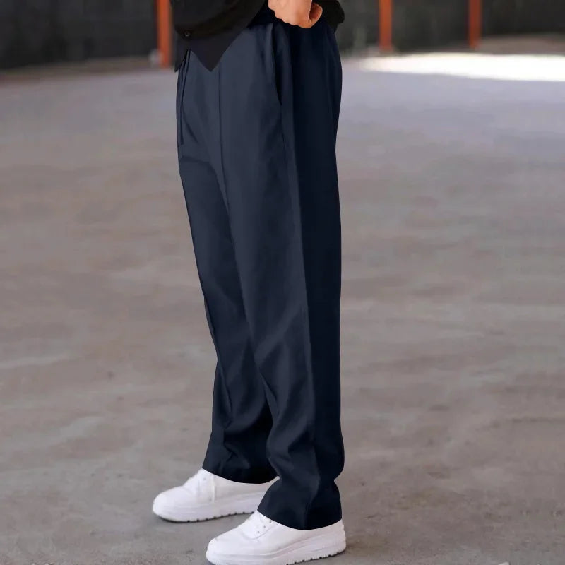 Men's Relaxed Fit Straight Leg Trousers with Drawstring and Side Pockets 2