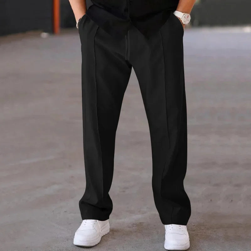 Men's Relaxed Fit Straight Leg Trousers with Drawstring and Side Pockets 4