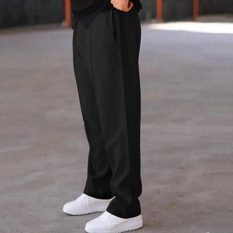 Men's Relaxed Fit Straight Leg Trousers with Drawstring and Side Pockets 5