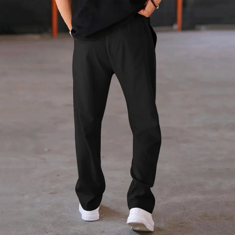 Men's Relaxed Fit Straight Leg Trousers with Drawstring and Side Pockets 6