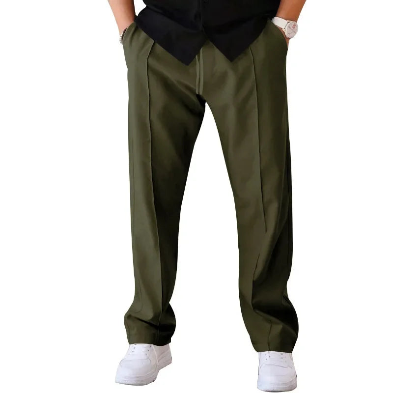 Men's Relaxed Fit Straight Leg Trousers with Drawstring and Side Pockets 9