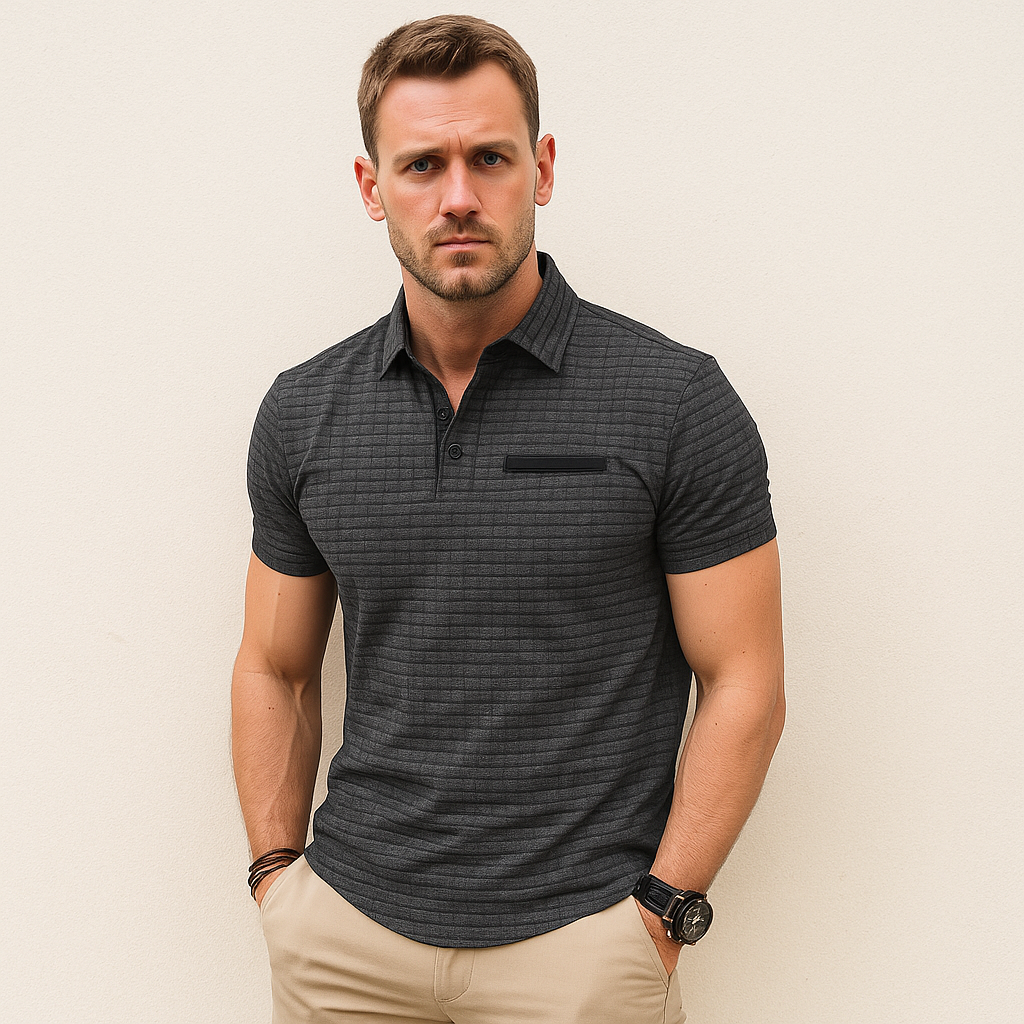 Men’s Stylish Polo Shirt – Elegant Square Pattern in Premium Polyester 0