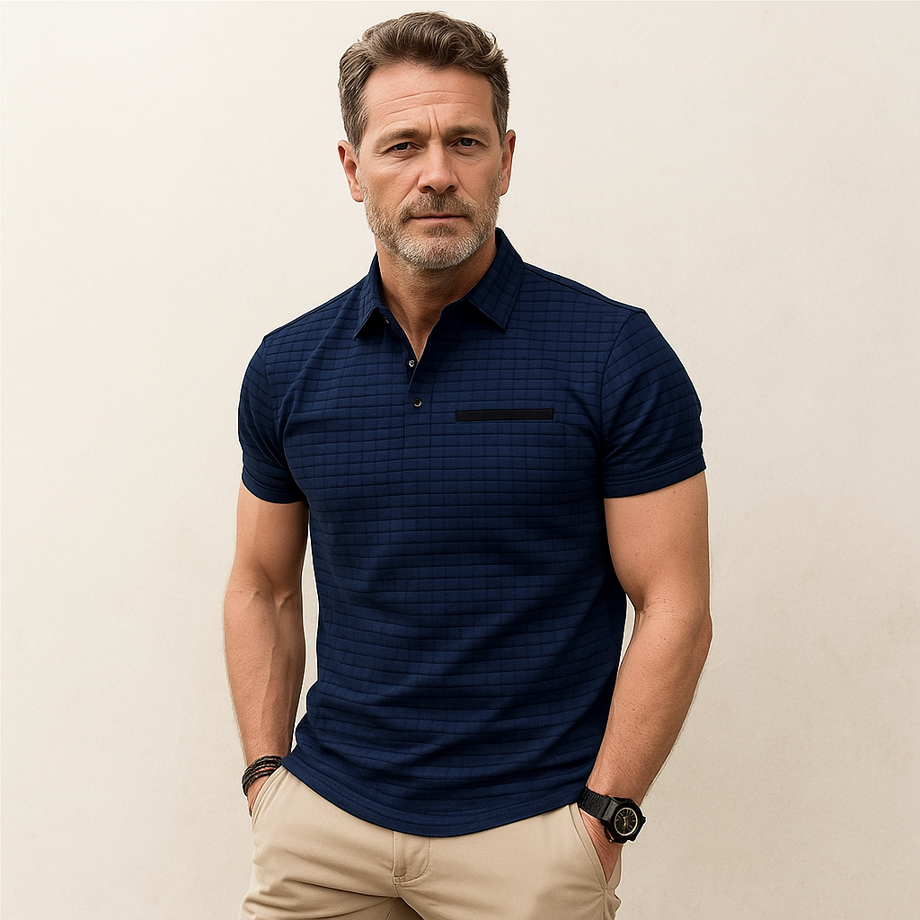 Men’s Stylish Polo Shirt – Elegant Square Pattern in Premium Polyester 2