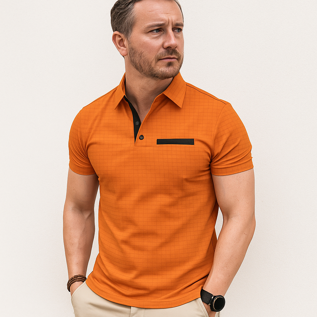 Men’s Stylish Polo Shirt – Elegant Square Pattern in Premium Polyester 3