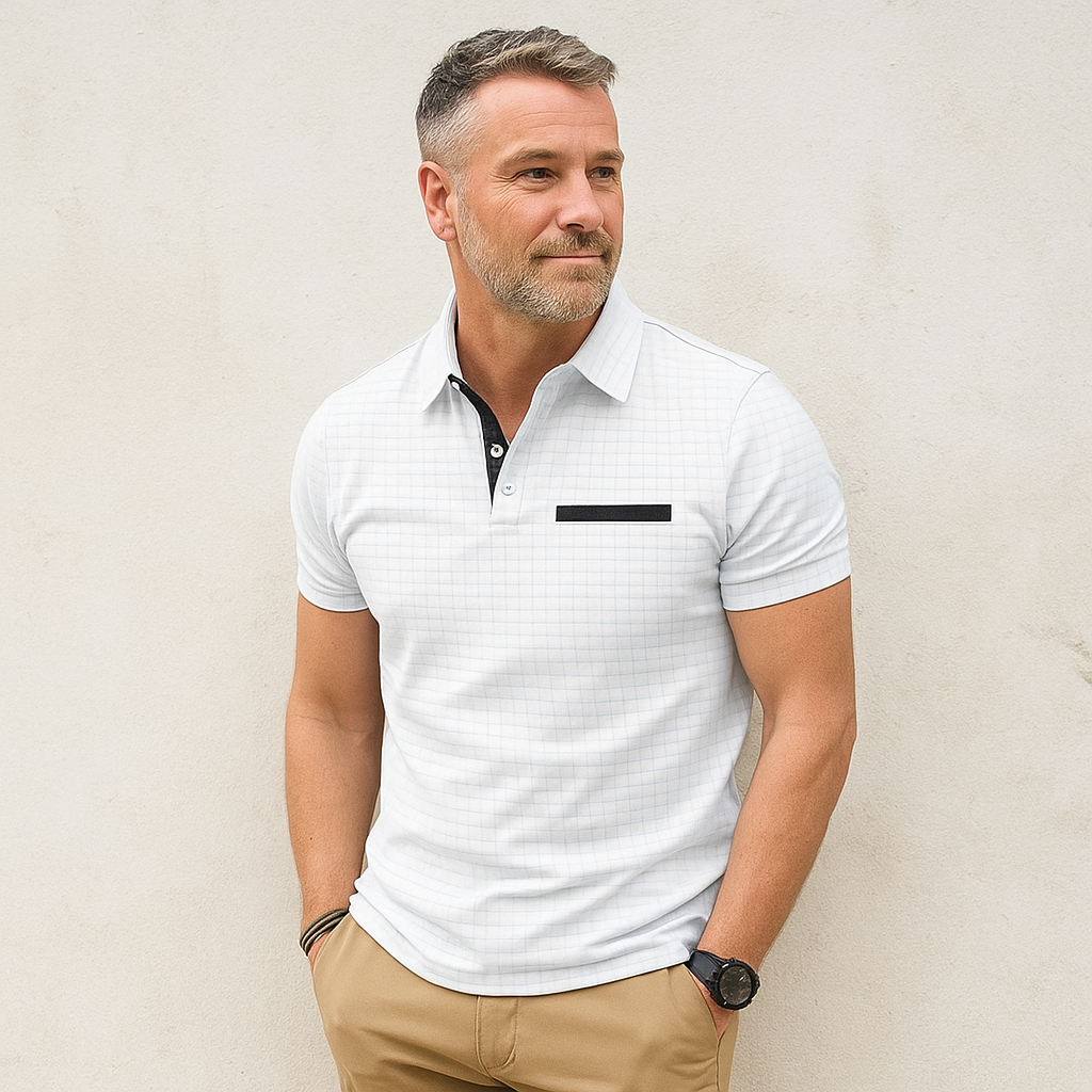Men’s Stylish Polo Shirt – Elegant Square Pattern in Premium Polyester 4