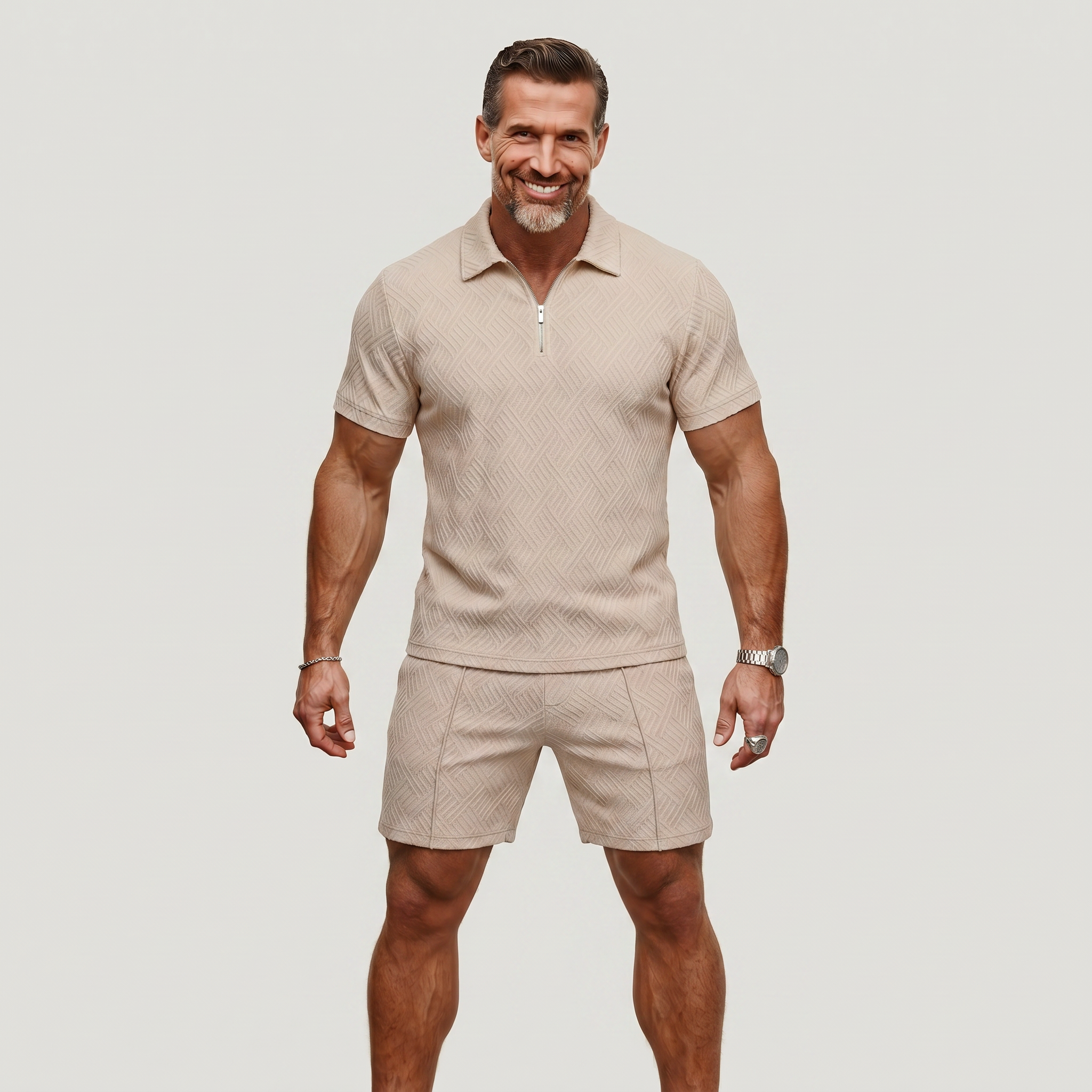 Men’s Summer Casual Polo Shirts and Shorts Set – Modern Zip Design for Effortless Style 1