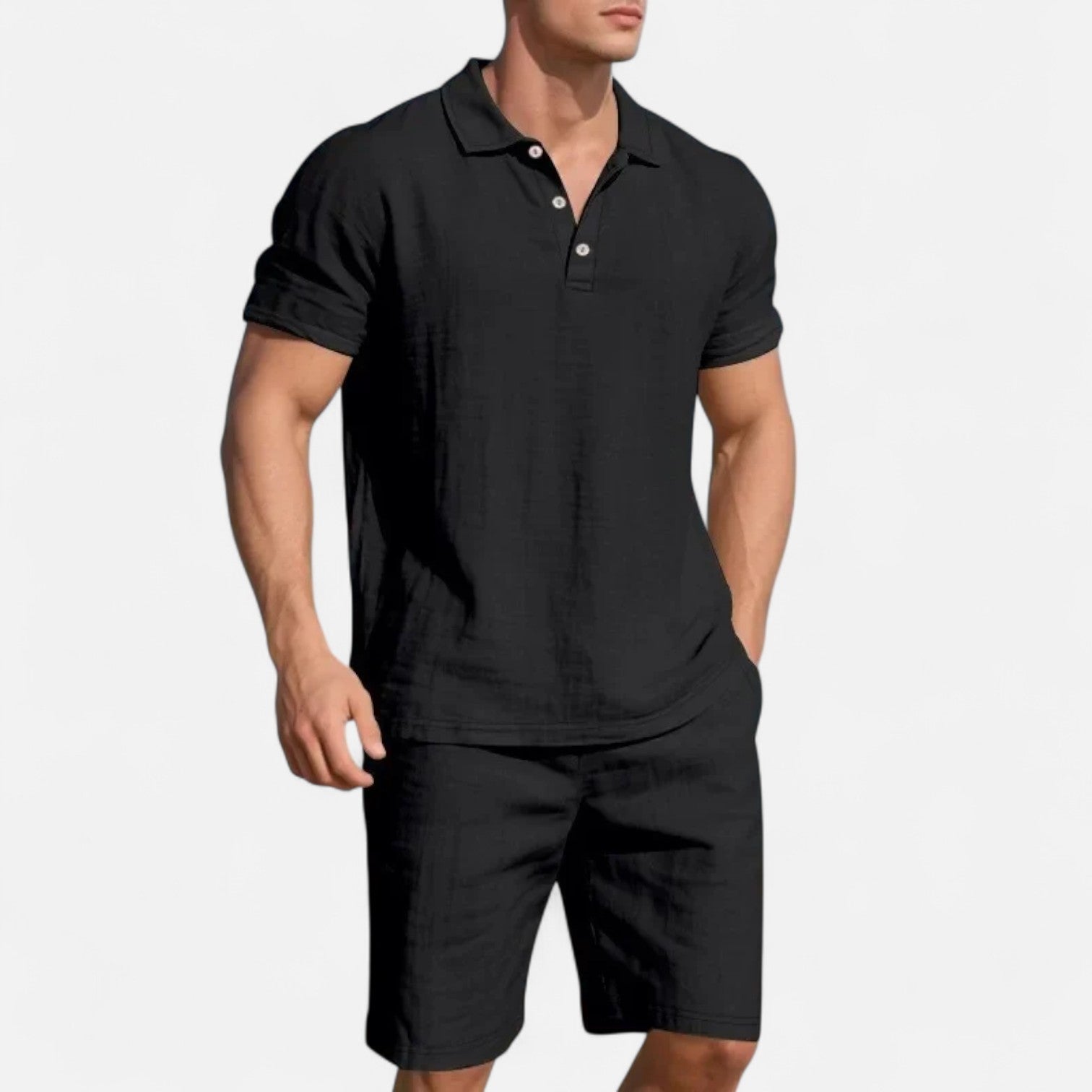 Men’s Summer Linen Polo Shirt and Shorts Set – Lightweight, Breathable, Stylish 3