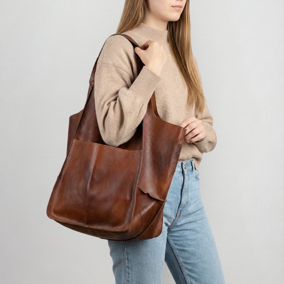 Soft Structured Leather Tote Bag in Rich Brown
