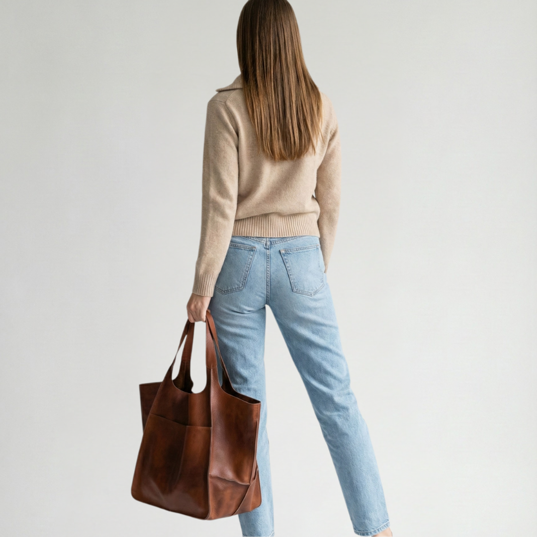 Soft Structured Leather Tote Bag in Rich Brown