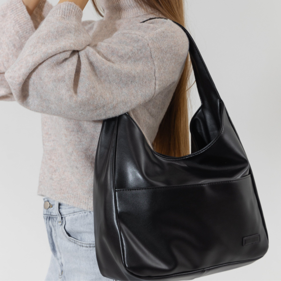 Vegan Leather Hobo Shoulder Bag with Magnetic Snap & Inner Zip Pocket
