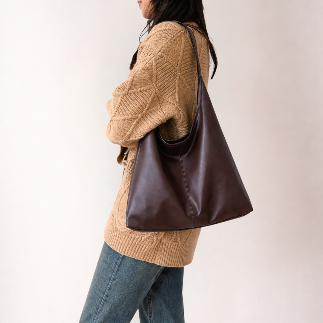 Women’s Brown Vegan Leather Hobo Shoulder Bag – Soft Everyday Carry