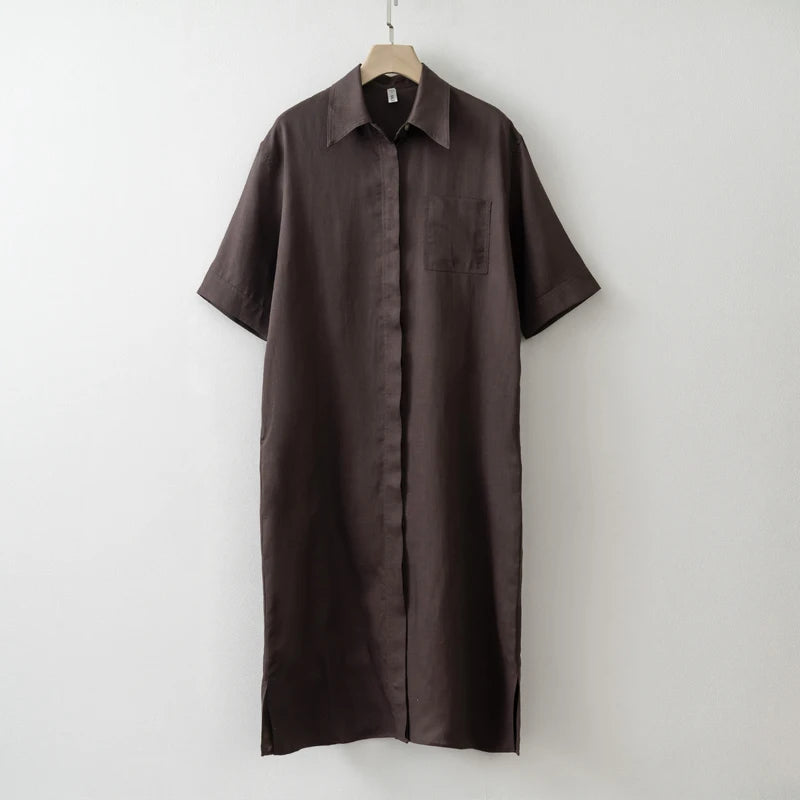 Women's Button-Down Summer Dress – Relaxed Fit Collared Linen Design