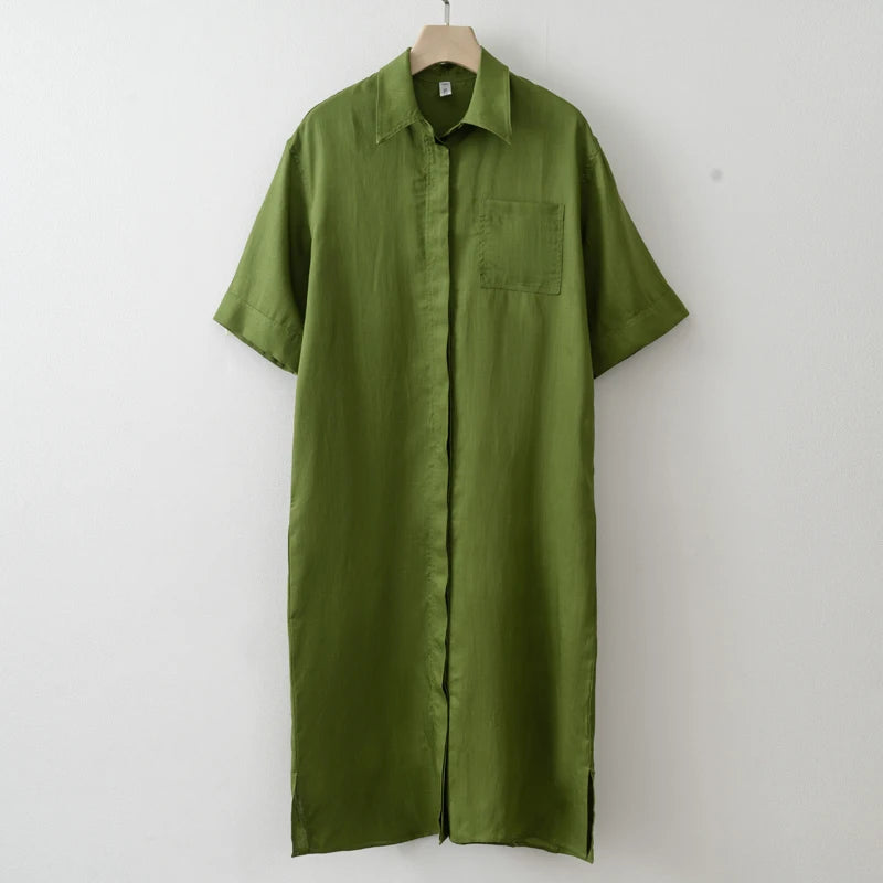 Women's Button-Down Summer Dress – Relaxed Fit Collared Linen Design
