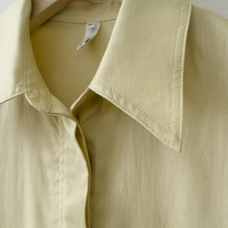 Women's Button-Down Summer Dress – Relaxed Fit Collared Linen Design