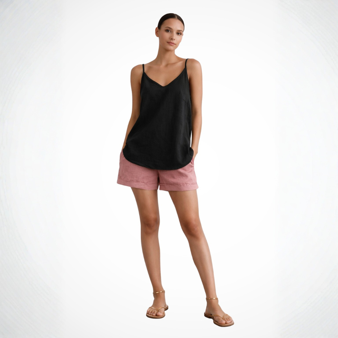 Women's Casual Linen Tank Top with Spaghetti Straps and Relaxed Fit