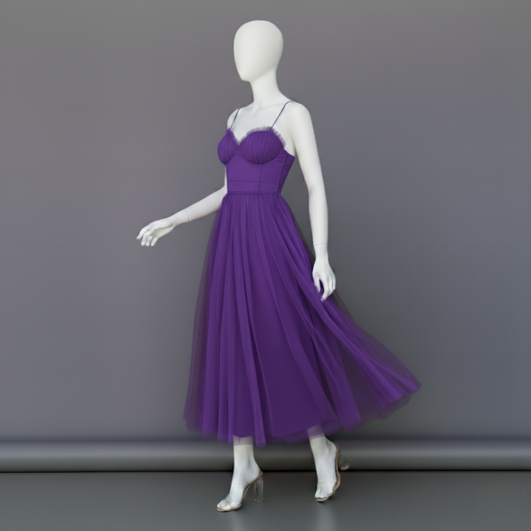 Women’s Corset Maxi Dress with Tulle Skirt Spaghetti Strap Elegant Formal Summer Gown