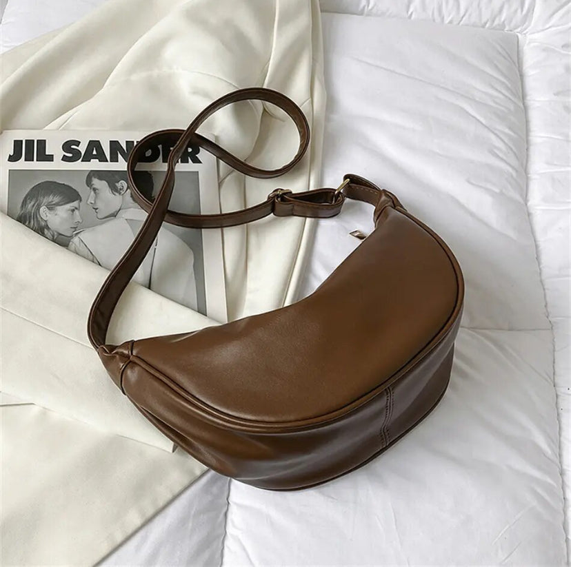 Women’s Crescent Shoulder Bag with Adjustable Strap and Zip Closure