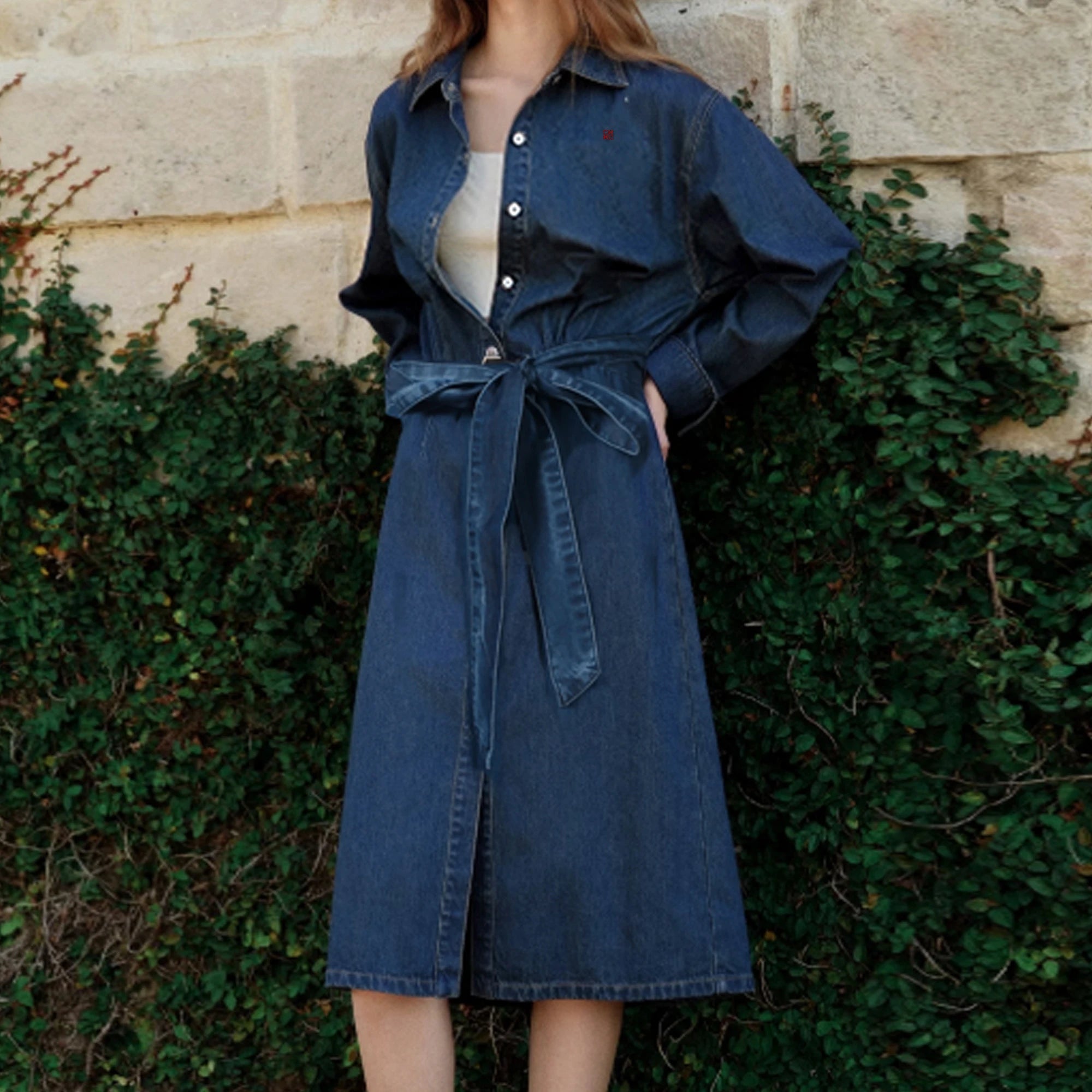 Women's Denim Dress – Stylish A-line Cut with Belted Design