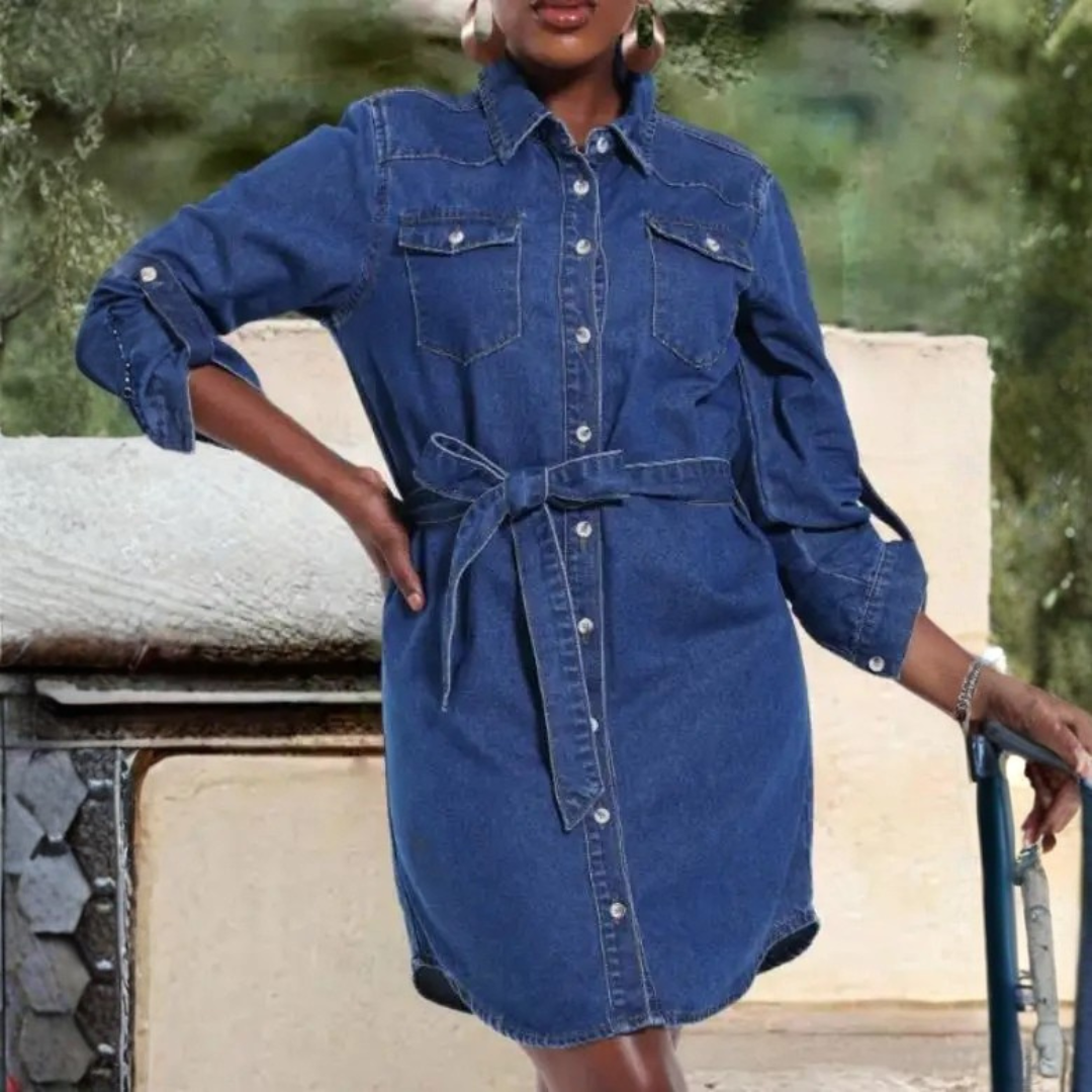 Women's Spring Denim Dress – Loose Fit, Elegant Design, Casual Style