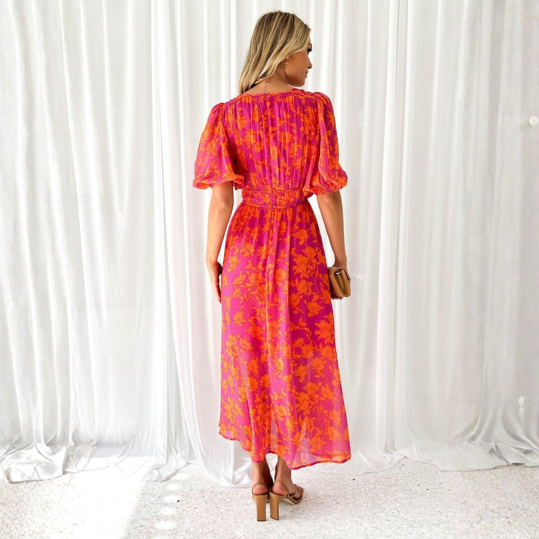 Women's Summer Floral Maxi Dress – Elegant V-Neck Design for Weddings and Parties