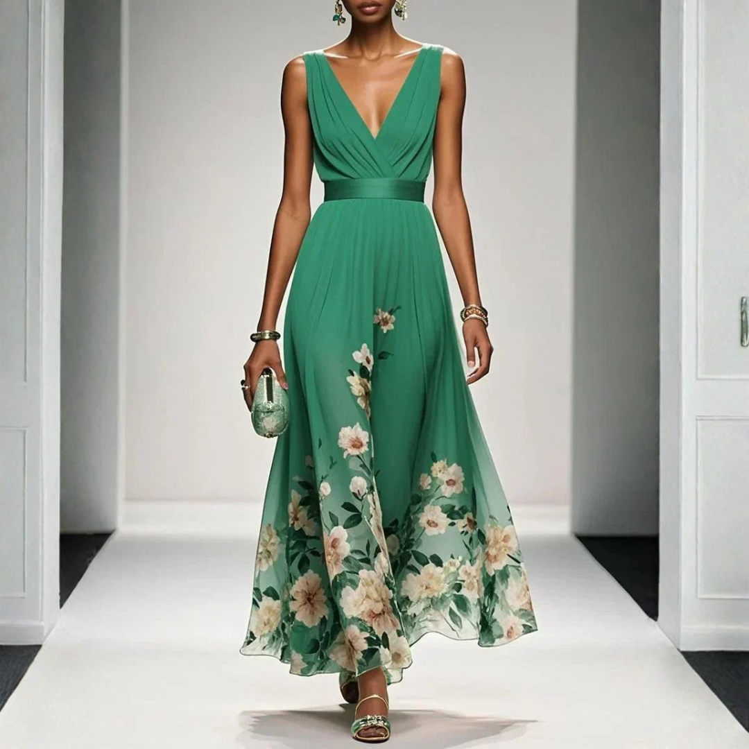 Women's Wedding Floral Print Dress – Elegant A-Line Silhouette for Formal Events
