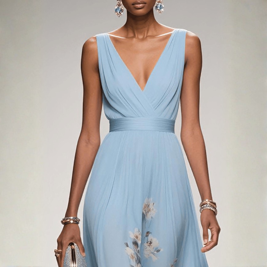 Women's Wedding Floral Print Dress – Elegant A-Line Silhouette for Formal Events