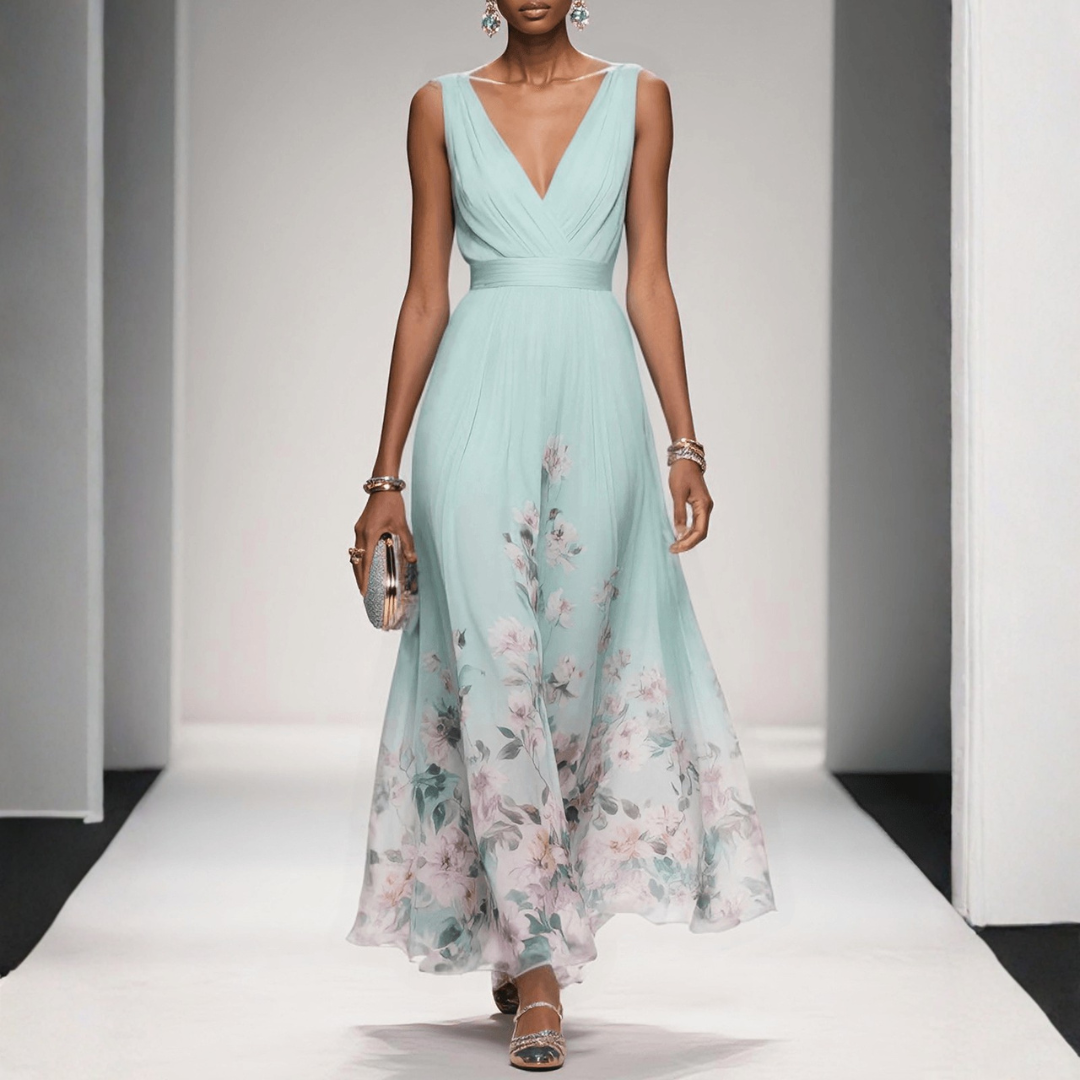 Women's Wedding Floral Print Dress – Elegant A-Line Silhouette for Formal Events