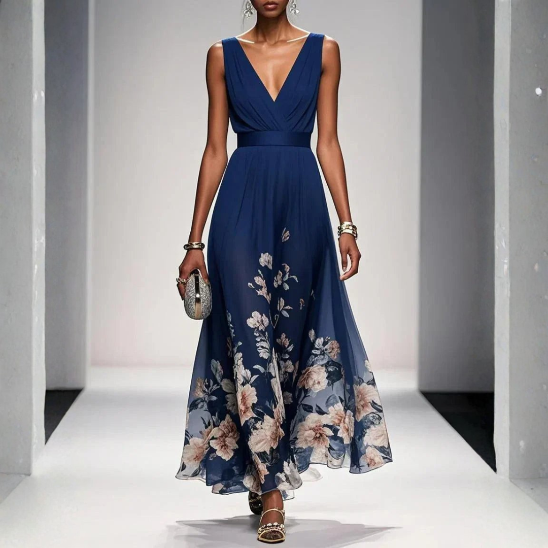 Women's Wedding Floral Print Dress – Elegant A-Line Silhouette for Formal Events